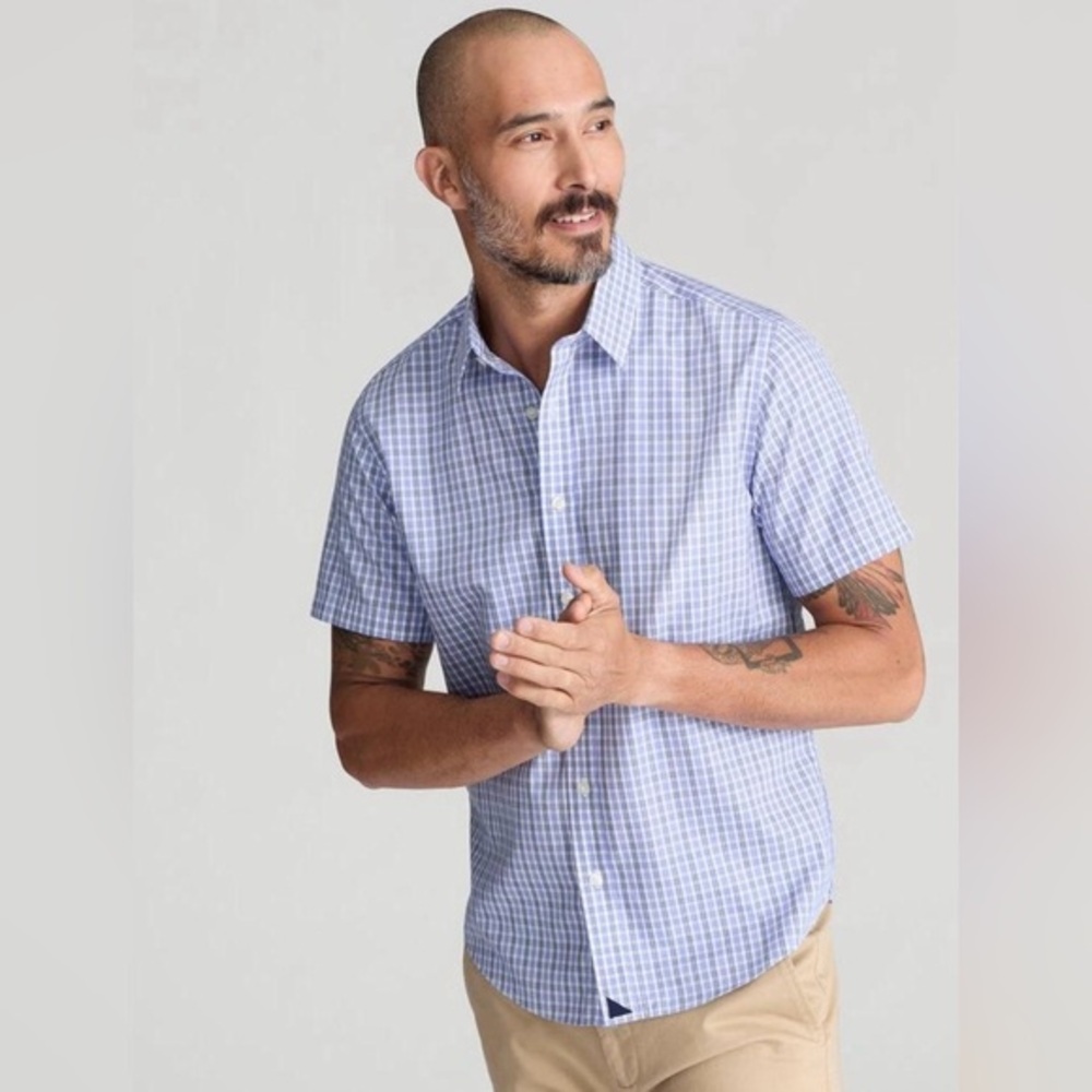 Men's Untuckit Wrinkle-Free Short-Sleeve Dante Shirt Size XL Slim Fit Plaid‎